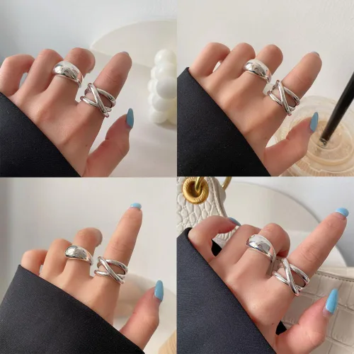 Vista 2 de Nbsameng 925 Sterling Silver Rings Set for Women, Stackable Open Rings Size Adjustable, Pack for Gift
