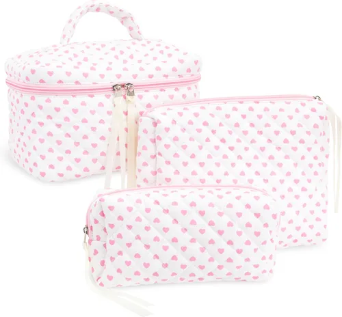Vista 12 de Quilted Makeup Bag for Women, Travel Cosmetic&Toiletry Bag,Blue Flower