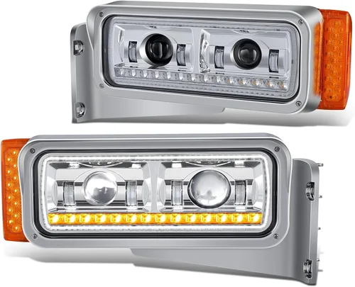 Vista 17 de DNA MOTORING HL-HAY-033-BK Par de faros delanteros LED con anillo de halo tipo U y reflector, ángulo amplio, compatible con Peterbilt 359