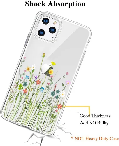 Vista 7 de Unov Funda compatible con iPhone 11 Pro, transparente, con diseño delgado, protector suave de TPU a prueba de golpes, patrón de flores en relieve