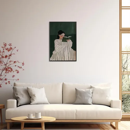 Vista 7 de Póster de libro de lectura de mujer vintage, verde esmeralda, arte de pared, abstracto, moderno, femenino, estético, impresiones, pintura para sala