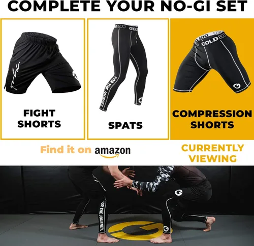 Vista 6 de Gold BJJ Pantalones cortos de compresión Jiu Jitsu - Capa base para agarre Gi y No-Gi - Short de artes marciales