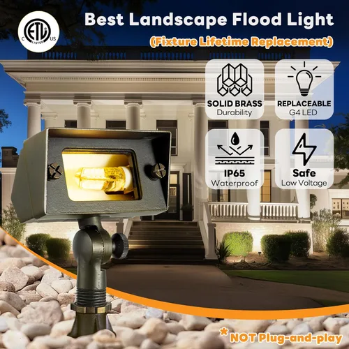 Vista 2 de Gardenreet Luz de Inundación de Latón Sólido - Iluminación de Lavado de Pared LED de Bajo Voltaje para Paisaje 12V, Impermeable IP65 para Exterior