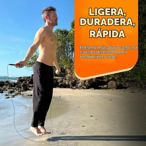 Vista 6 de LYRA - Cuerda de saltar de velocidad ajustable – Rodamientos de bolas de 360°, cable de acero y asas de aluminio – Bajo doble rápido