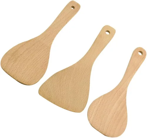 Vista 2 de UPKOCH Juego de espátulas de madera de mango corto de 3 piezas para cocinar cocina en casa