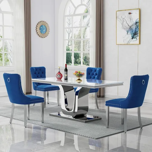 Vista 22 de SSLine Mesa de comedor moderna para mesa de cocina de mármol sintético de 6,70 pulgadas, mesa de comedor rectangular para muebles de cocina