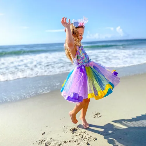 Vista 3 de Aoiviss Girls Mermaid Costume Outfit Mermaid Tutu Ariel Dress with Headband for Birthday Gifts Party Halloween Dress Up