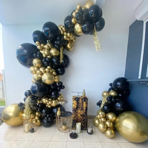 Vista 4 de Kit de arco de globos negros, 129 piezas de diferentes tamaños 18, 12, 10, 5 pulgadas, kit de guirnalda de globos negros para graduación, Halloween