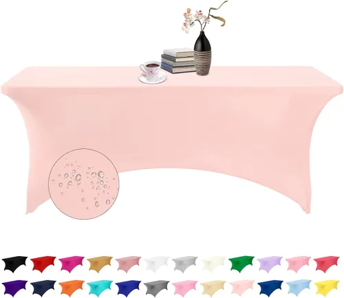Vista 80 de Paquete de 2 fundas de mesa de elastano impermeables para mesas rectangulares, 6 pies, negras, elásticas, resistentes a manchas, para todas