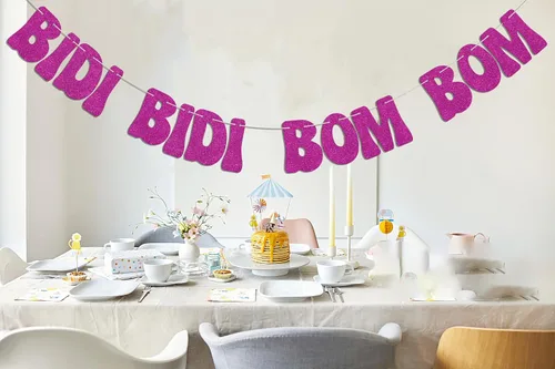 Vista 6 de Bidi Bidi Bom Bom Banner para despedida de soltera Baile latino mexicano Beat Latina Dance Music Beat Decoración Rosa Fuerte Glitter