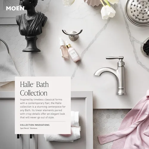 Vista 4 de Moen Halle 84972C - Grifo de baño tradicional cromado con montaje de drenaje para aplicaciones de 3 agujeros, 84972C