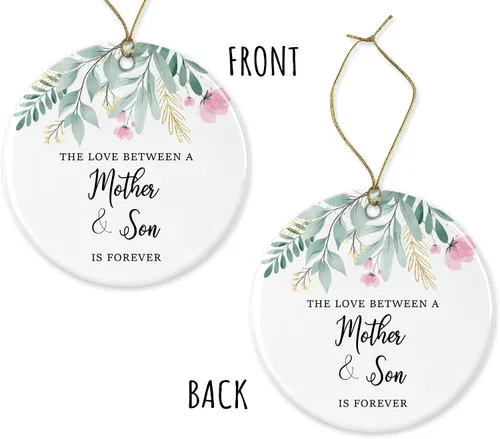 Vista 3 de El amor entre una madre y el hijo es para siempre, adorno para madre, adorno de hijo, adorno de Feliz Navidad, adorno de árbol impreso en ambos lados