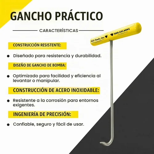 Vista 4 de T&T Tools Handy Hook – Gancho de 16" de acero inoxidable para tapa de alcantarilla, extractor, extractor de pasador de espiga, herramienta