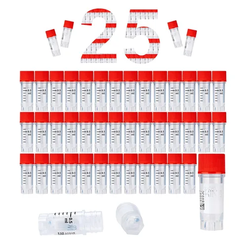 Vista 56 de Cryoviales de 0.0 fl oz, 25Pcs Cryotubes con código de barras lateral, frascos de esterilización con rosca externa, tubos de muestra con tapas Azul