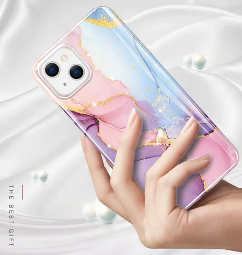 Vista 3 de luolnh Funda dorada brillante compatible con iPhone 13 Mini, diseño de mármol, a prueba de golpes, delgada y suave, funda de silicona para iPhone 13
