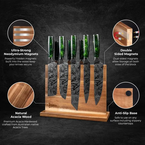 Vista 3 de SENKEN - Bloque magnético de madera de acacia natural, imanes de neodimio ultra fuertes de doble cara, soporte para cuchillos para 16 cuchillos