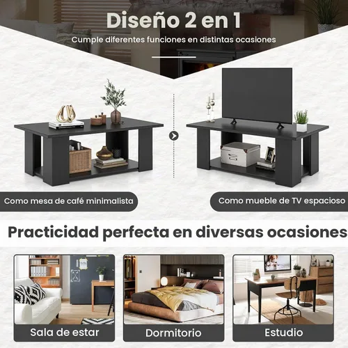 Vista 6 de GOFLAME Mesa auxiliar con almacenamiento, mesa central moderna para espacios pequeños, mesas de té decorativas para sala de estar, sala de Negro