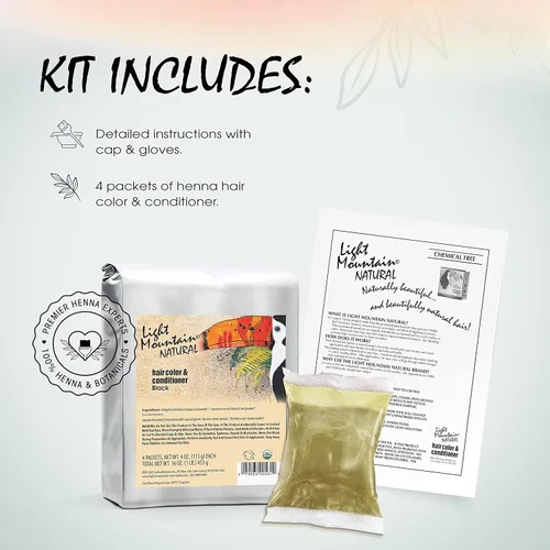 Vista 2 de Light Mountain Tinte y acondicionador para el cabello de henna, tinte negro para hombres y mujeres, polvo orgánico de hoja de henna y botánicos, sin