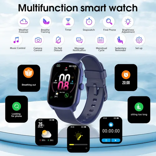 Vista 7 de Reloj inteligente para hombres y mujeres, reloj inteligente HD de 1.95 pulgadas (marcación/respuesta de llamadas), monitor de frecuencia