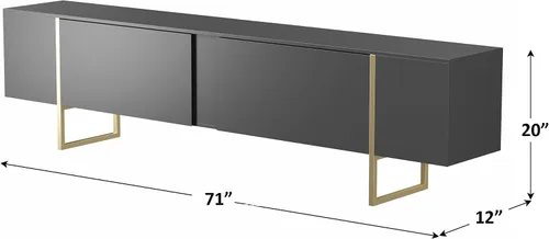 Vista 2 de Soporte de TV de 71" con patas doradas y dos puertas espaciosas (negro)