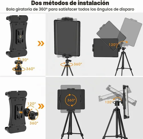 Vista 2 de Adaptador de trípode para tablet con cabeza esférica, soporte para tabletas de 4.7 a 12.9 pulgadas, compatible con iPad Pro, Air, Mini, Selfie