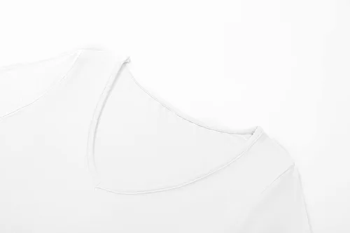 Vista 3 de Camisetas cortas con cuello en V, manga larga, sexy, ajuste delgado, capa base para mujer