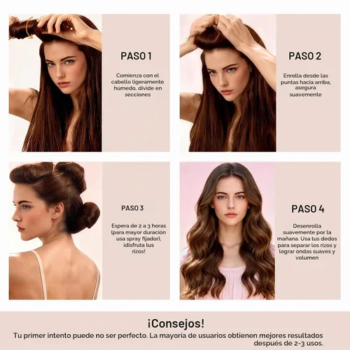 Vista 3 de Heatless Curls Overnight Set for Long Hair, No Damage Hair Brown-4PCS