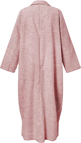 Vista 3 de utcoco Vestido largo de manga larga a rayas para mujer, casual, holgado, con botones, de algodón