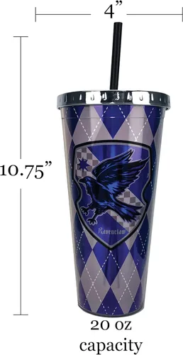 Vista 2 de Spoontiques Harry Potter - Vaso de aluminio, con pajilla y diseño de Ravenclaw, 20 onzas, acrílico, color azul