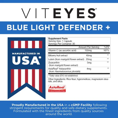 Vista 6 de Viteyes Blue Light Defender+ Cápsulas de suplemento, protección dietética de la luz azul dañina, 30 cápsulas