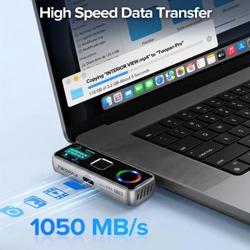 Vista 3 de TWOPAN 1TB Magsafe Pro SSD, huella digital, ventilador de enfriamiento, 40W