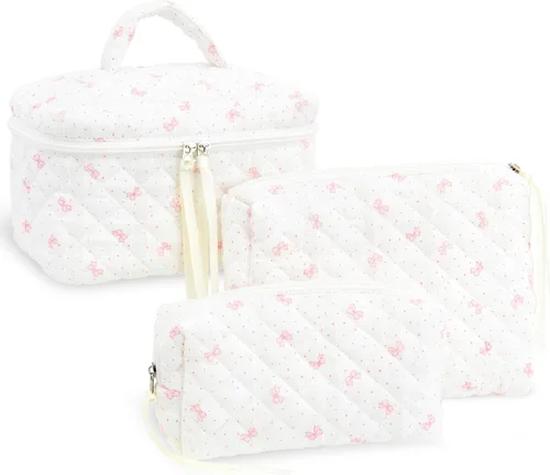 Vista 19 de Quilted Makeup Bag for Women, Travel Cosmetic&Toiletry Bag,Blue Flower
