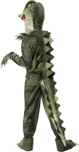 Vista 3 de Disfraz de cocodrilo peligroso para niños, disfraz de reptil verde con capucha para Halloween