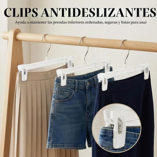 Vista 4 de Perchas para falda Smartor Perchero para pantalones con clips Disponible en paquetes de 10, 30, 60 Ahorro de espacio Duraderas Clips