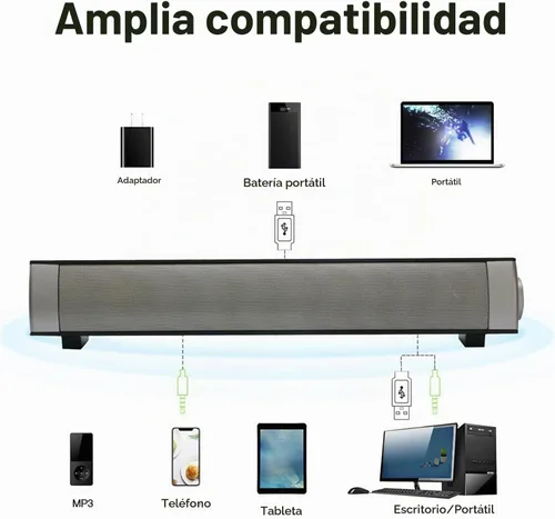 Vista 5 de Altavoces de computadora para escritorio, barra de sonido de computadora con cable e inalámbrica, mini altavoces estéreo alimentados por USB