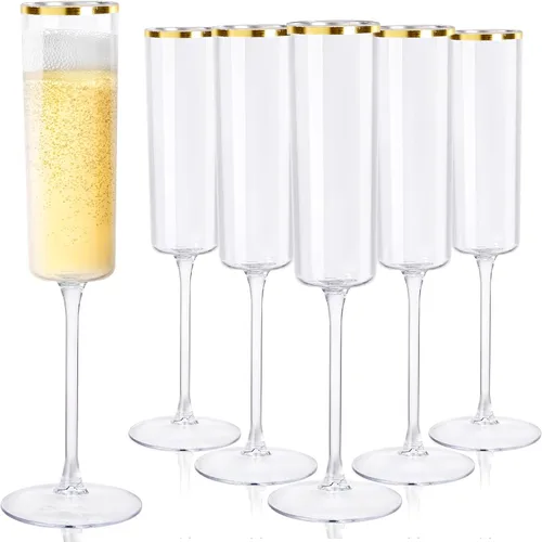 Vista 17 de Ciaell - Juego de 24 copas de champán de plástico para bodas, cumpleaños 6 oz Clear Square Toasting Cups, Heavy Duty Plastic, Champagne Mimosas
