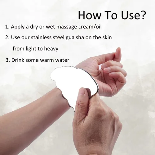 Vista 4 de wuyaoyao Herramienta de raspado Gua Sha, herramienta de masaje de terapia de acero inoxidable, drenaje linfático Gua Sha Junta para anticelulitis