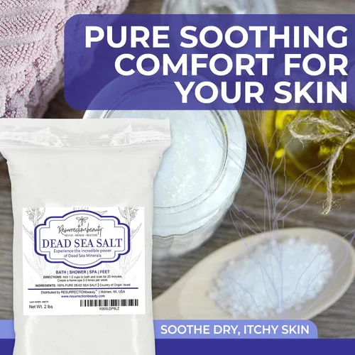Vista 6 de RESURRECTIONbeauty Sal del Mar Muerto 100% pura, sales de baño a granel para spa en casa y exfoliante de sal, baño y remojo de pies, 2 libras