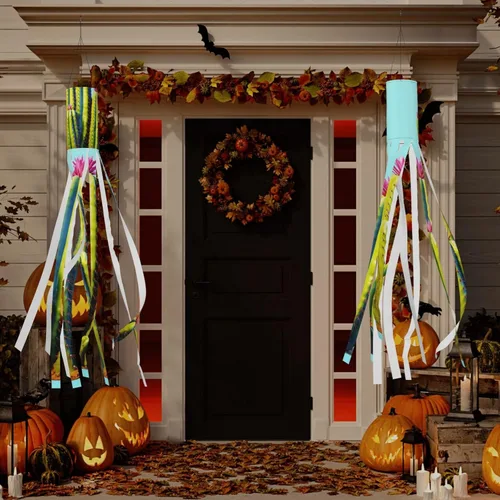 Vista 5 de Belleza Cactus - Calcetines de viento de Halloween con luces LED, decoración duradera para colgar, calcetines de viento para patio, decoración