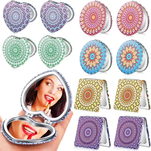 Vista 7 de Yalikop Espejo de Bolsillo con Diseño de Mandala Mini Espejo Compacto de Maquillaje de Viaje Accesorios de Belleza con Aumento de Doble Cara Espejo