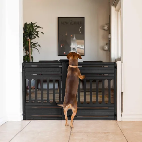 Vista 7 de IRIS USA Puerta para perros de 24"-39", barrera ajustable para mascotas para interiores, puerta para cachorros, perros pequeños, gatos, fácil