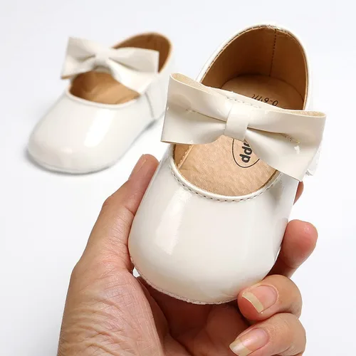 Vista 6 de Zapatos planos Mary Jane para bebés y niñas con moño, flores, suaves, recién nacidos, primeros pasos, zapatos de cuna, zapatos de vestir para bodas
