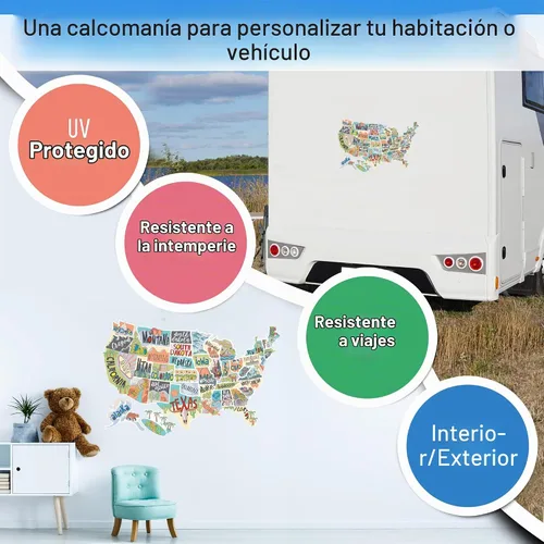 Vista 3 de Mapa de viaje de calcomanías de estado para autocaravana de los Estados Unidos 50 calcomanías de estados de EE. UU. Calcomanía de vinilo