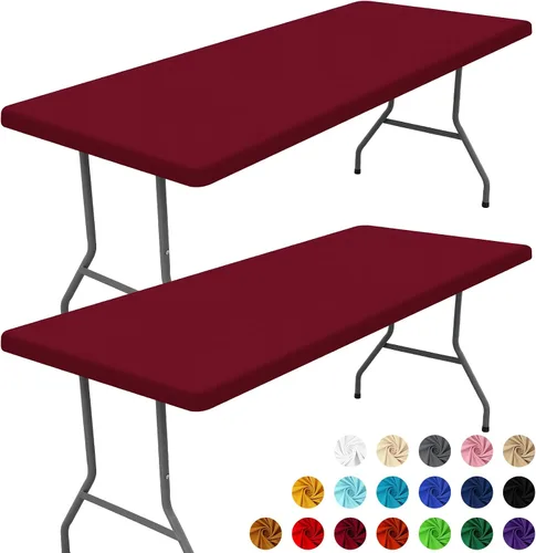 Vista 45 de Moosfor Paquete de 2 manteles rectangulares de elastano de 4 pies, elásticos y ajustables para pícnic, cubierta de mesa de patio elástica y lavable