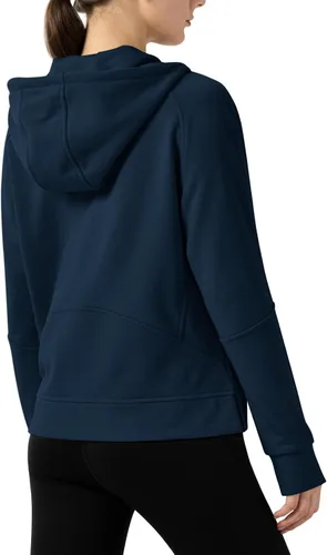 Vista 10 de Rdruko Sudadera con capucha y cremallera completa para mujer, con agujero para el pulgar, de algodón, con cremallera frontal, suave, ligera