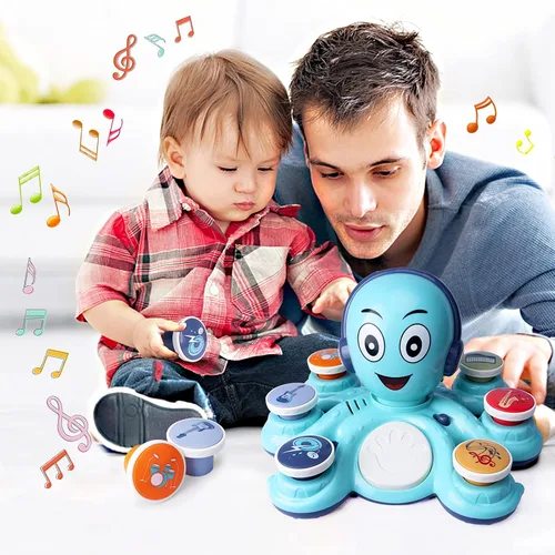 Vista 6 de Juguetes musicales para bebés, juguetes de aprendizaje para niños pequeños, juguetes musicales de pulpo, juguetes educativos musicales para niños