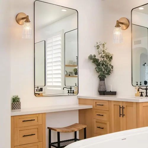 Vista 3 de HDDFL Lámpara de baño de latón vintage para baño, 1 luz de cristal para pared, dormitorio, baño, sala de estar, pasillo