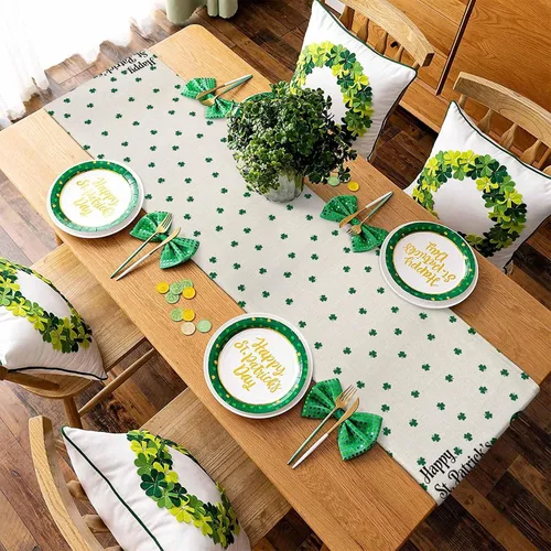 Vista 3 de Z&L Home Camino de mesa del día de San Patricio, bufandas, trébol verde trébol para cocina, decoración de mesa de comedor, decoración irlandesa
