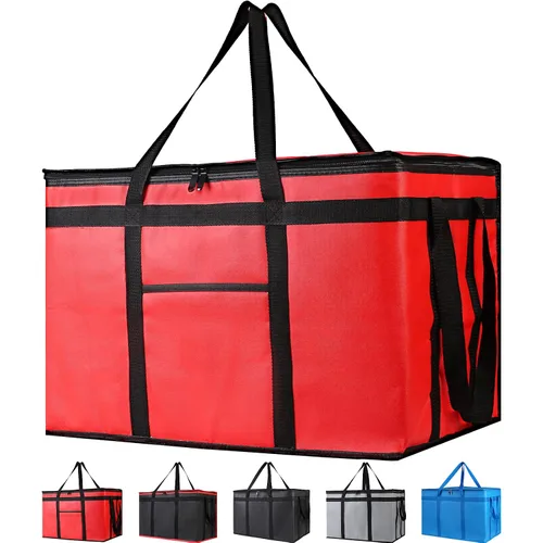 Vista 11 de Bodaon Bolsa de entrega de pizza aislada, 20" x 20" x 8" bolsas calentadoras de pizza para mantener caliente, bolsa aislada para entrega de Negro