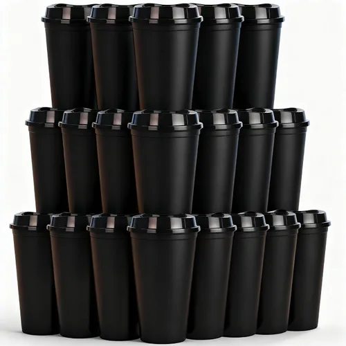 Vista 15 de Paquete de 20 tazas de café reutilizables con tapas, vasos de plástico de 16 onzas, taza de viaje para café helado para adultos y mujeres, bebidas
